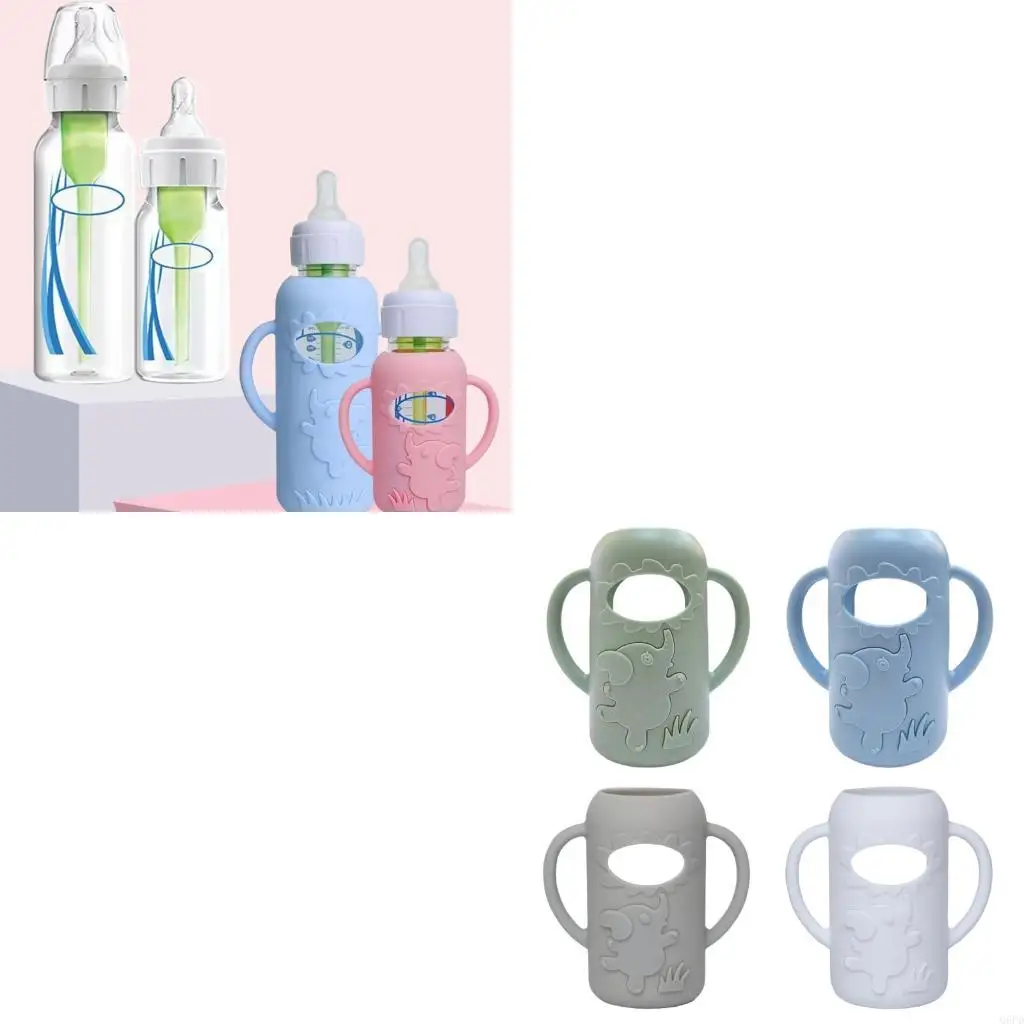

4PCS Silicone Protective Cover Case for Dr. Brown 120/250ml Glass Baby Feeding Bottles Shockproof Easy Grip Handle