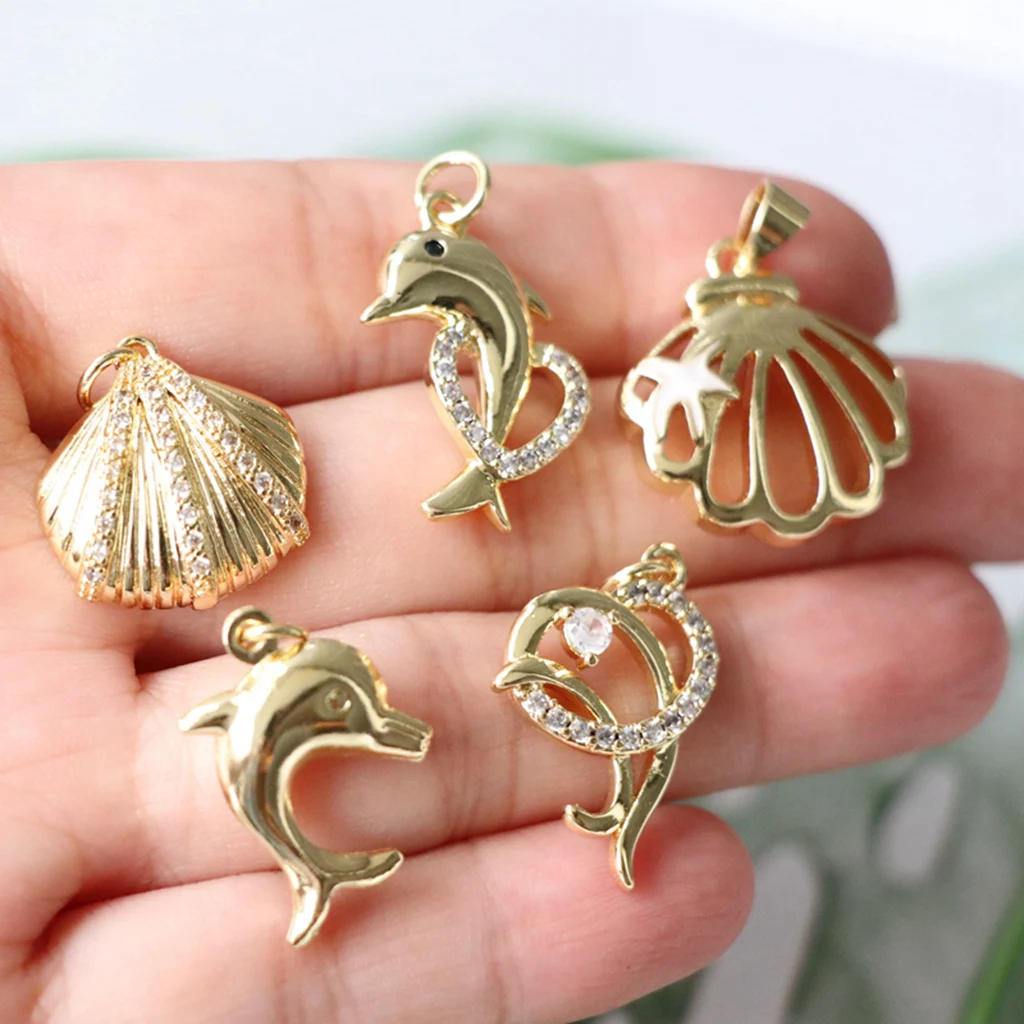 

10Pcs /Seahorse Animal Dolphin Charms Vacuum Plating Ocean Jewelry Pendants for DIY Necklace Jewelry Makin