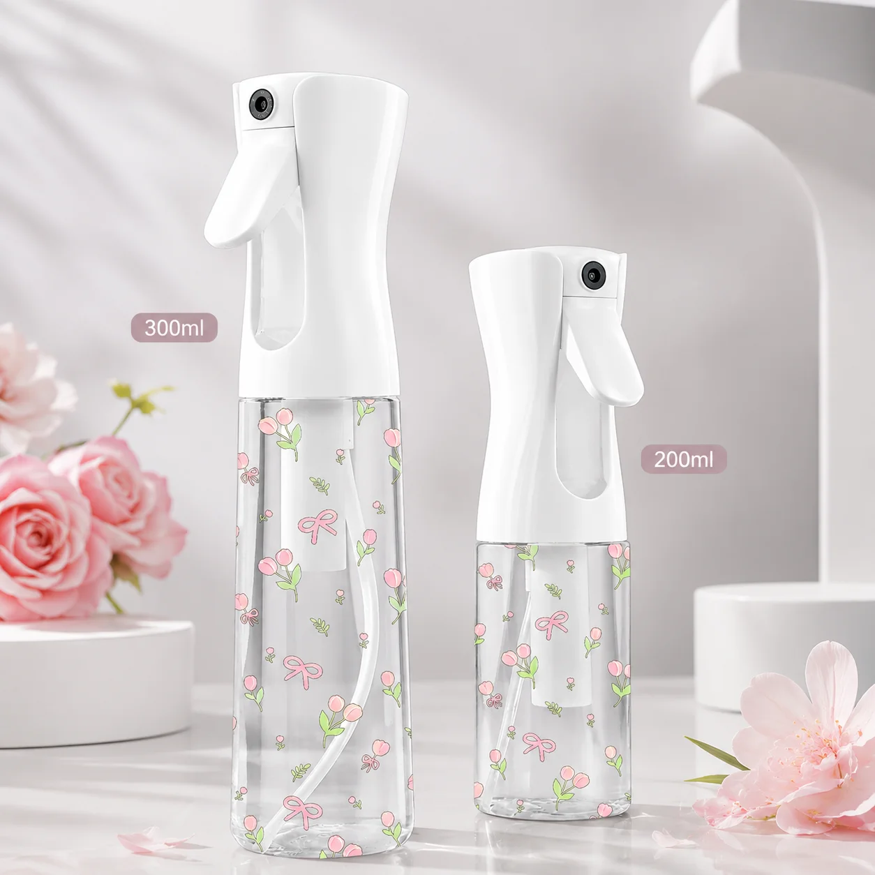 Bouteille de pulvérisation fine à vaporisation continue, motif floral, 200/300/500 ml, rechargeable, pour salon de coiffure, plantes, nettoyage, voyage
