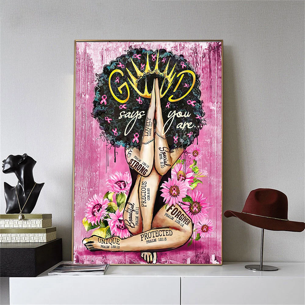 

Black Girl God Says You Are Lovely Poster and Prints African Women Canvas Painting Wall Art Picture for Living Room Home Decor