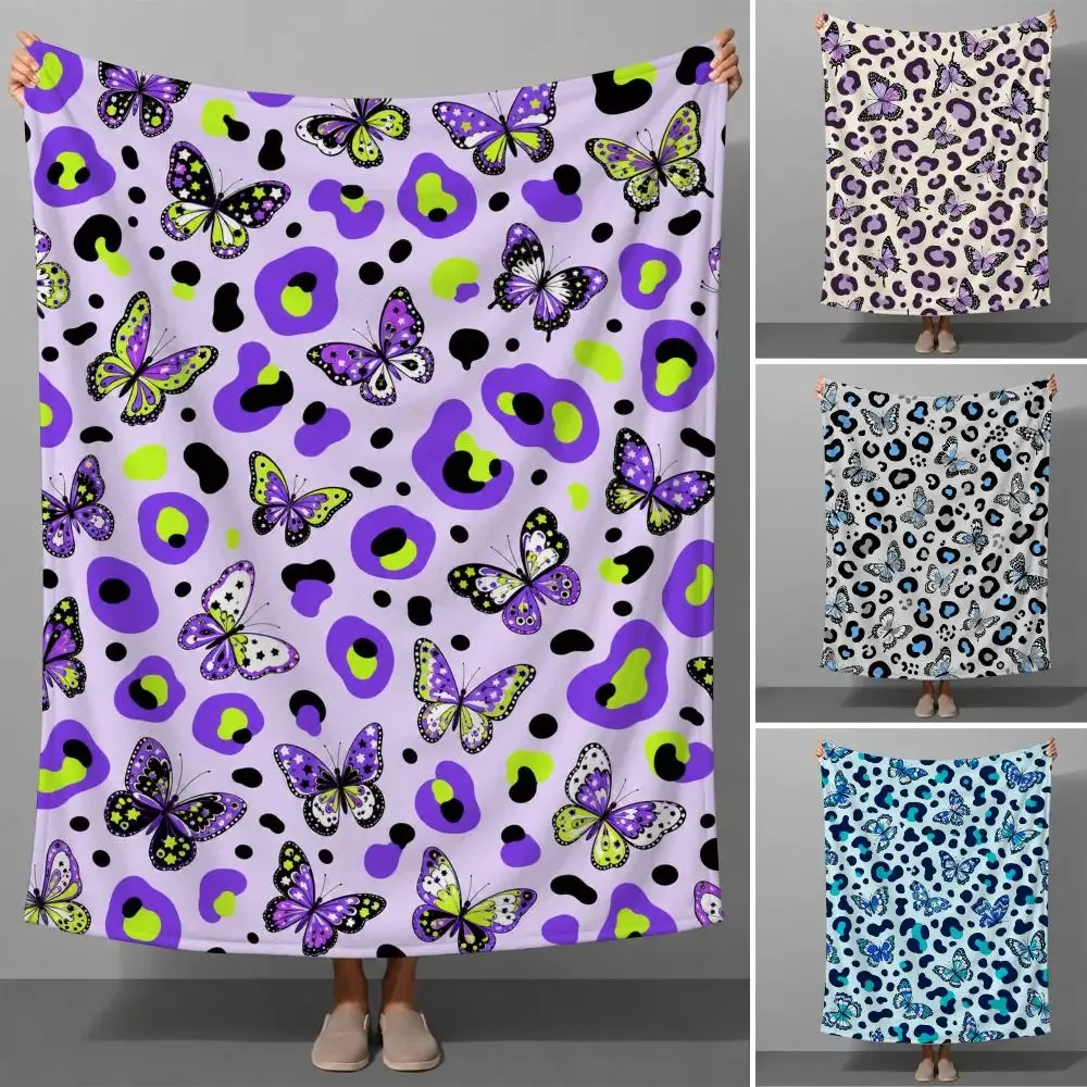 Leopard Butterfly Animal Print Pattern Aesthetic Throw Soft Flannel Throw Blanket for Couch Bed Sofa Warm Cozy All Season