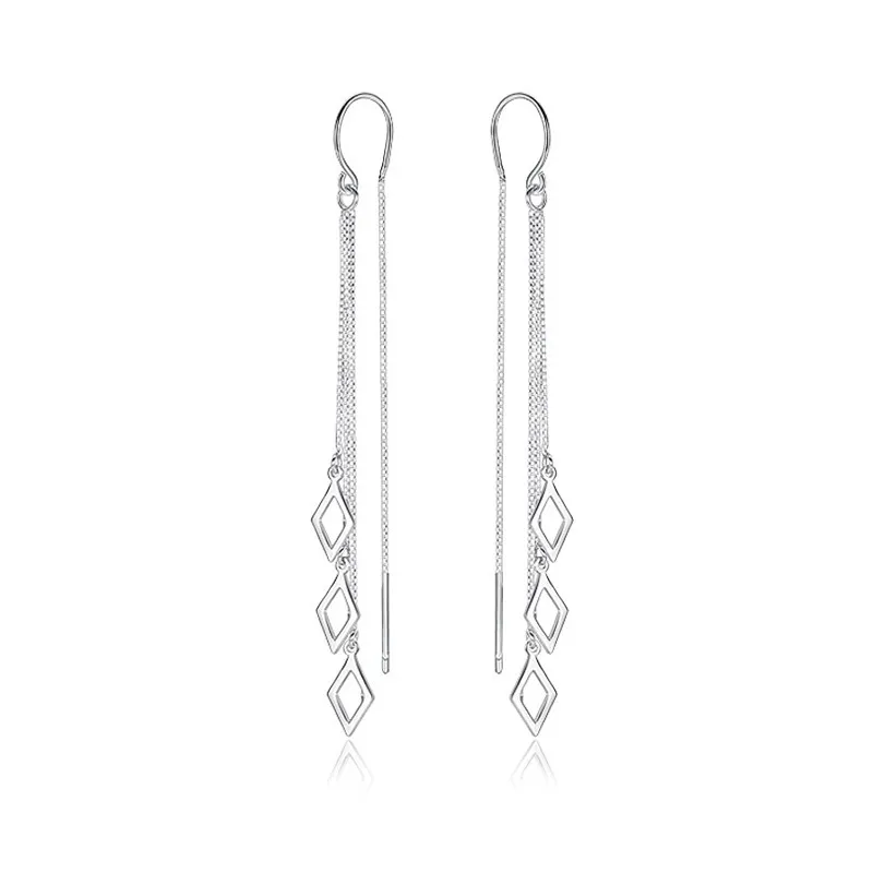 CIAXY Silver Color Geometric Rhombus Earrings for Women Temperament Tassel Long Ear Line Earring 2021 Fashion Jewelry Gift