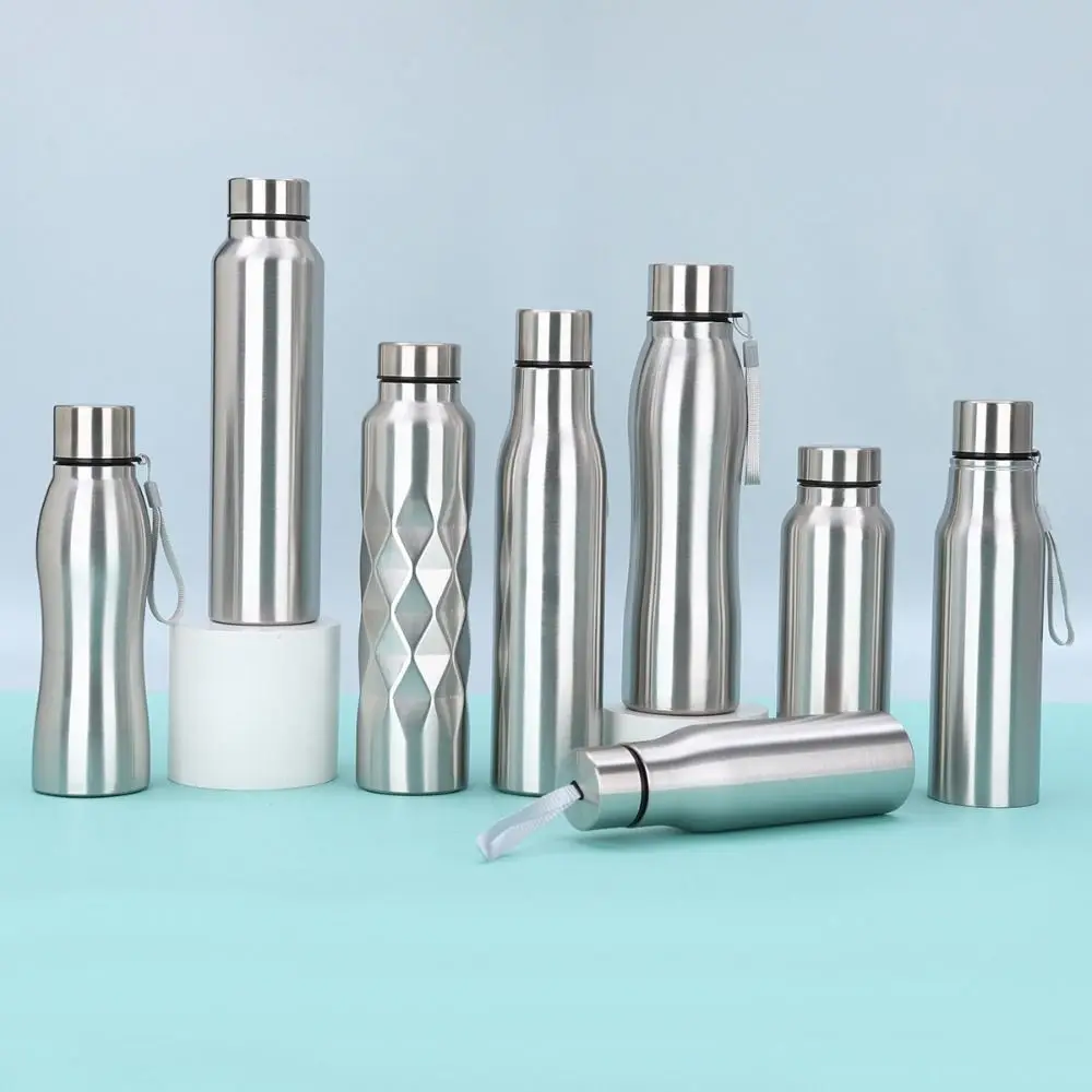 

750ml/1000ml Sports Water Bottles Single-layer with Lift Rope Outdoor Drink Bottles Large Capacity Stainless Steel
