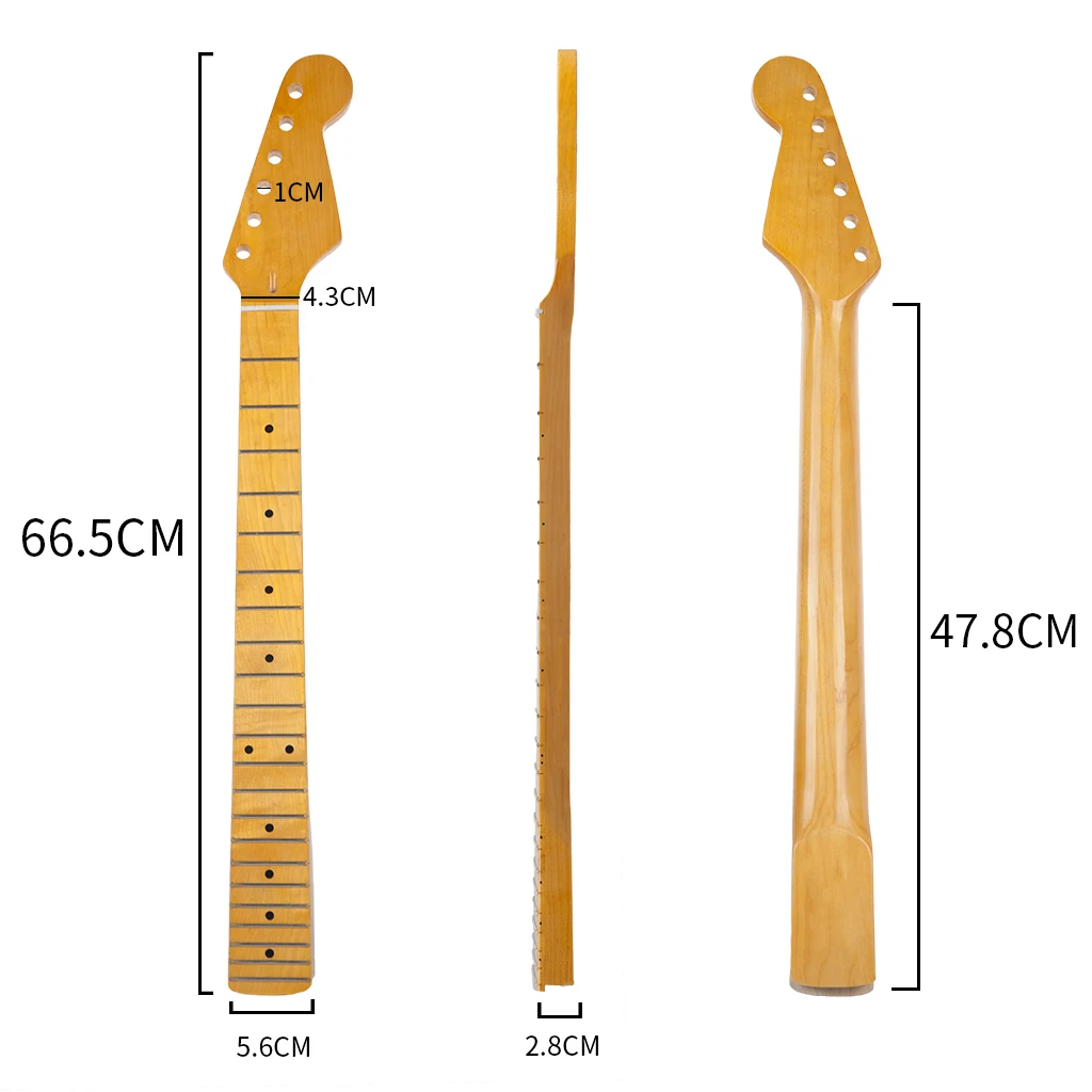 22 Frets Vintage Yellow Hight Gloss Maple Guitar Neck W/ Black Dots Replacement DIY Electric Guitar Parts For FD ST Guitarras