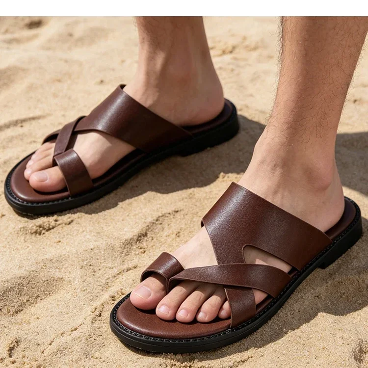 Trendige Herren-Sandalen mit Kreuzriemen, glatt, rutschfest, strapazierfähig, für Sommer, Outdoor, Business, Casual, Slip-On-Hausschuhe-HX25333 – Detail 4