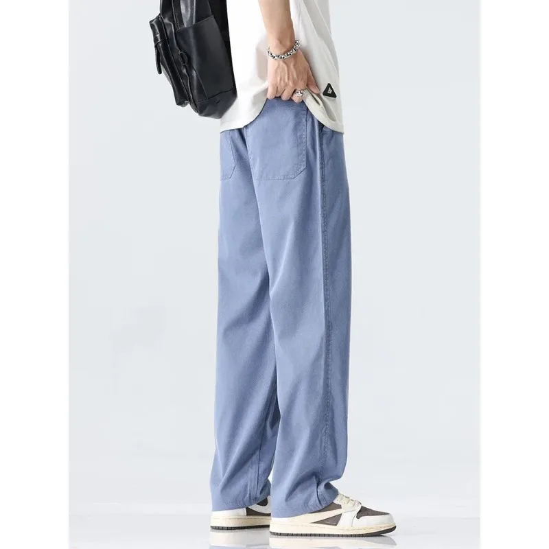 2026 Summer Coffee Ultra-thin Wide Pants Men Lyocell Fabric Breathable Soft Straight Casual Trousers Loose Simple Male Sweatpant