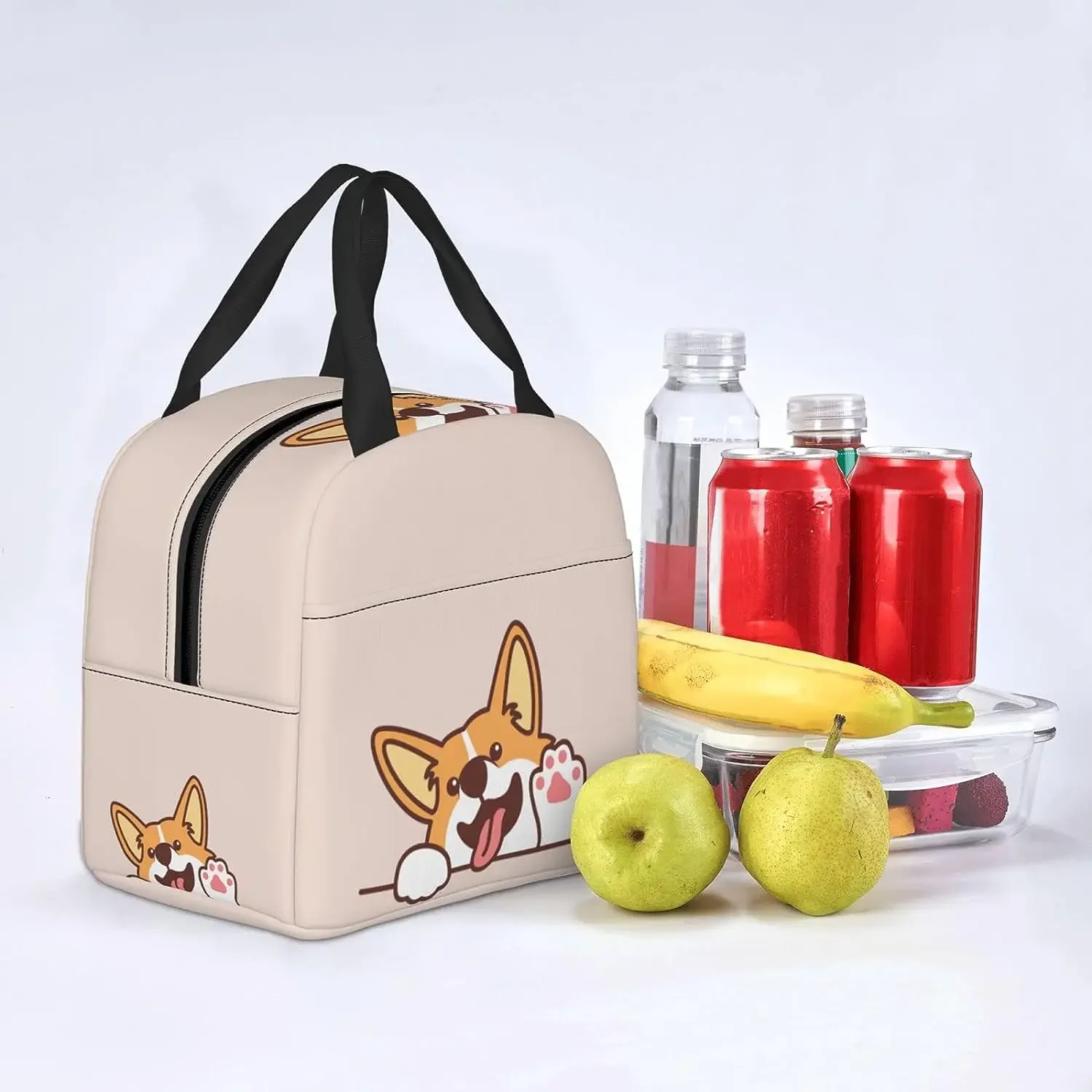 

Corgi Dog Waving Paw Insulated Lunch Box Reusable Bento Bag Meal Portable Container Tote for School Work Picnic