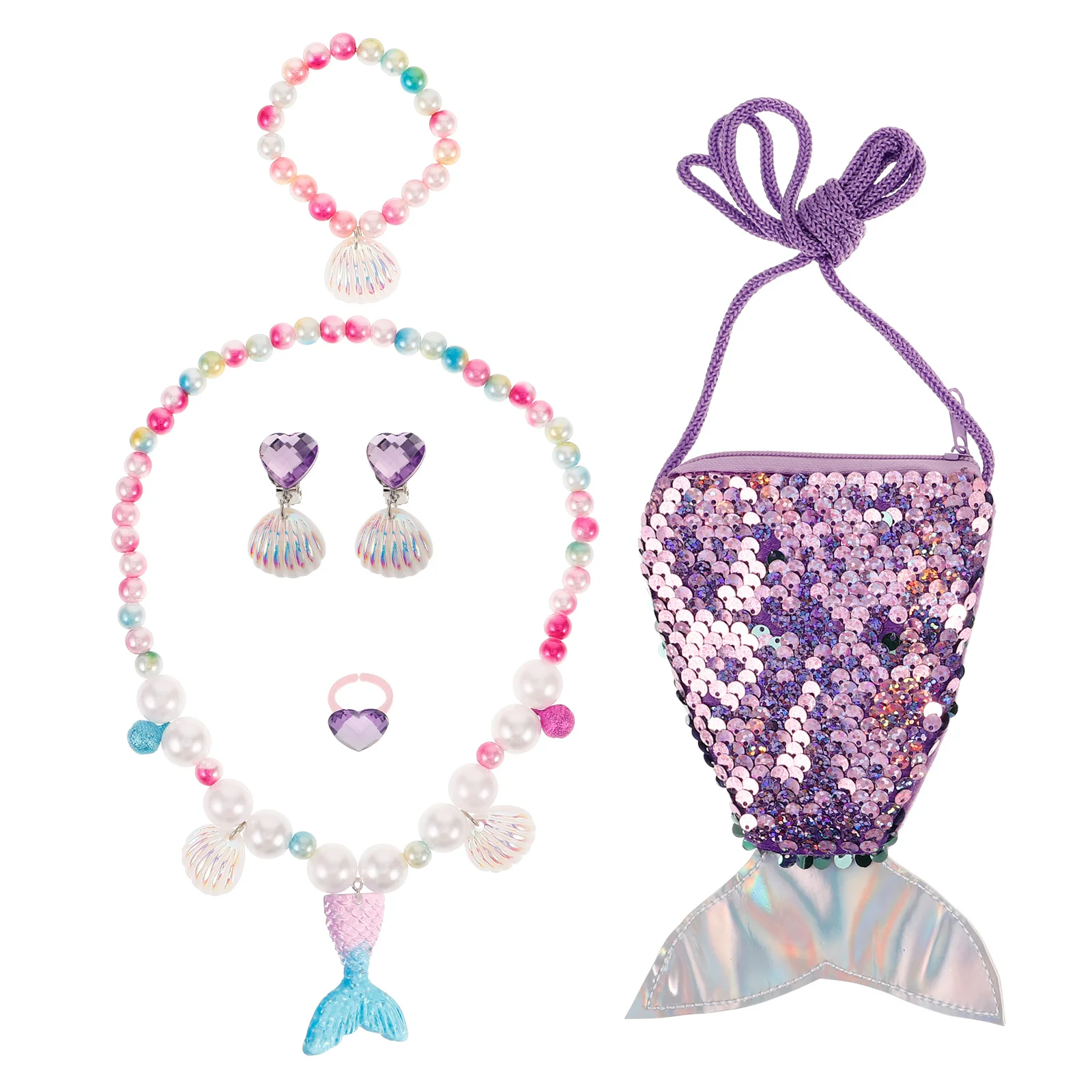 6 Stuks Kleine Meisjes Zeemeermin Sieraden Set Staart Ketting Armband Ring Oorbellen Prinses Dress Up Accessoires Kids Feestartikelen