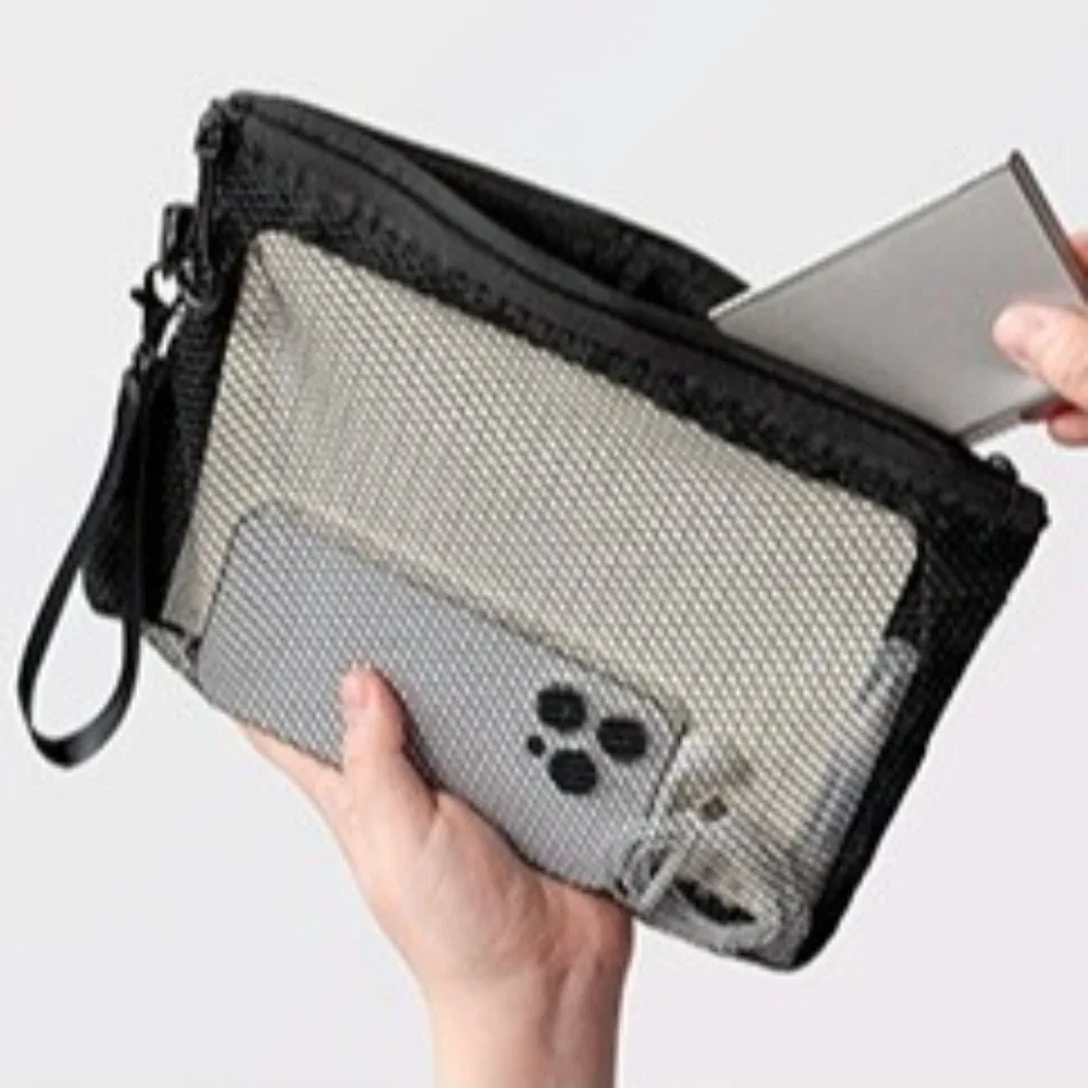 

Portable Lightweight Mesh Storage Bag Polyester With Zipper Toiletry Bag Multifunctional Solid Color Coin Purse Makeup Storage