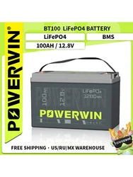 POWERWIN 12.8V 100Ah LiFePO4 Battery BT100 | 1280Wh | 100A BMS | 4000+ Cycles | China Shipping — Extra Shipping Fee Required