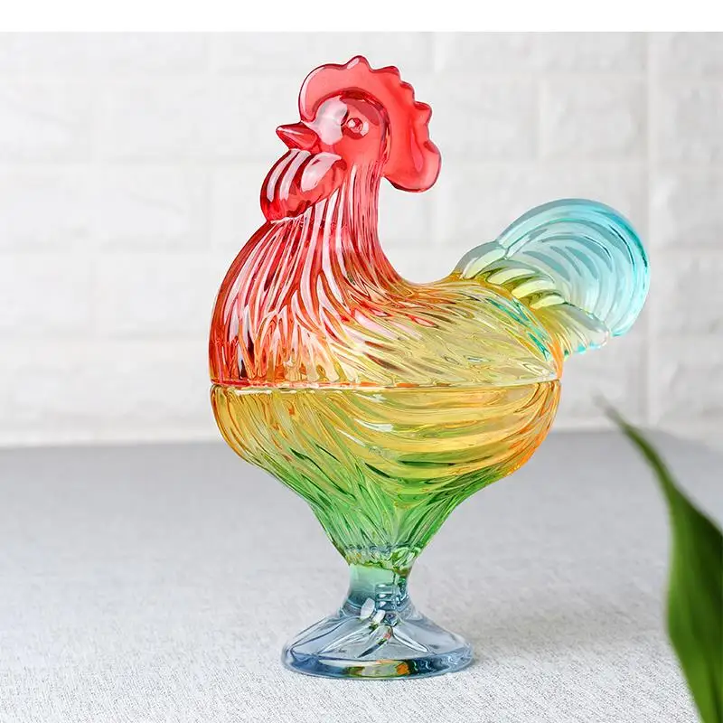 Glass Candy Jar Chicken Shape Transparent Decorative with Cover Snack Tray Ornaments Decorations Storage Organize Box