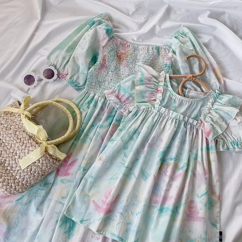 Matching Family Outfits Summer New Mom and Daughter Matching Clothes Korean Floral Dresses for Women Girls Mother Kids Clothes