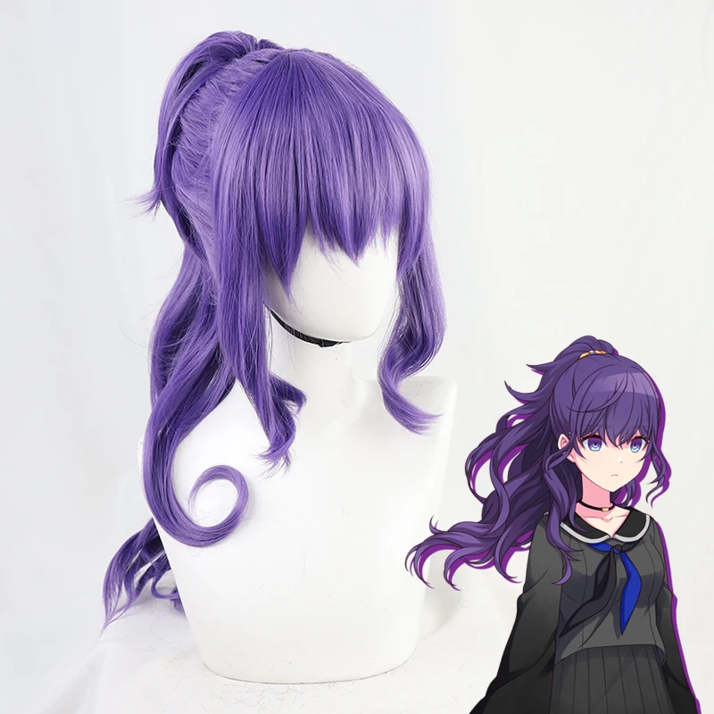 

Asahina Mafuyu Cosplay Wig Purple Long Curly Temples Ponytail Heat Resistant Hair Role Play Vtuber Wigs + Wig Cap