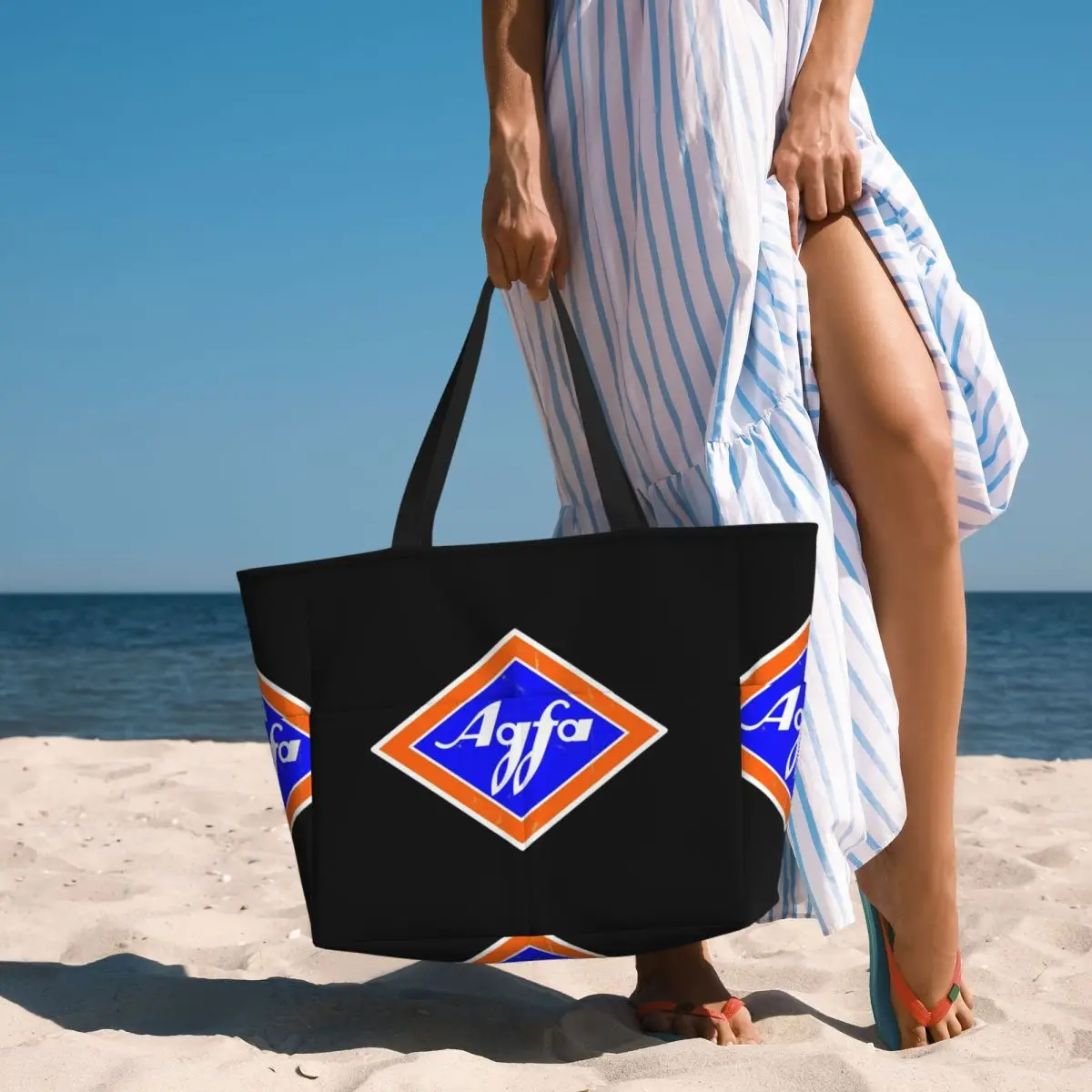 

Retro Agfa Film Logo From 1960s Beach Tote Bag Sport Gym Yoga Duffle Large Tote Bag Women Travel Bag Fitness bag