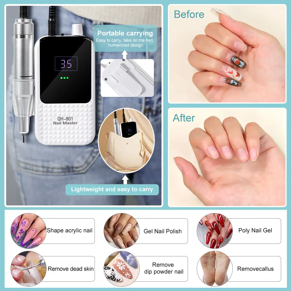 45000 RPM draagbare elektrische boorset Professionele nagelboormachine Oplaadbare elektrische nagelpolijstmachineset voor manicuresalon