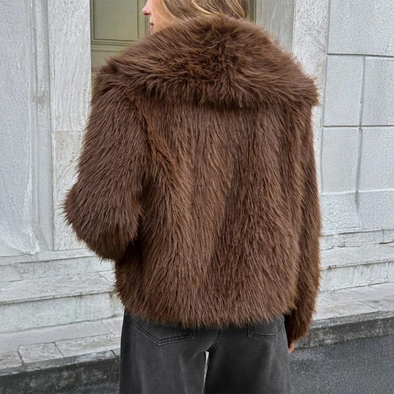 Fashion women's autumn and winter casual plush solid color long-sleeved coat warm jacket