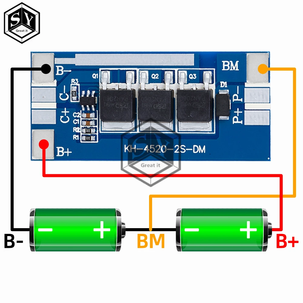 2S 7.4V Li-ion Battery Protection Board Compatible with 18650/26650/Polymer Cells for Vacuum Cleaner Application
