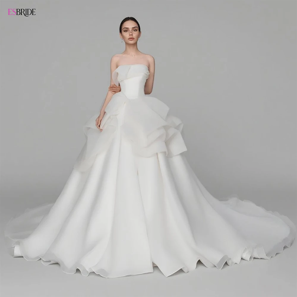 

ESBRIDE New Simple Elegance Organza Stain Wedding Dresses for Wedding Women's Bride Gown Romantic Sheer Floor-length Dress