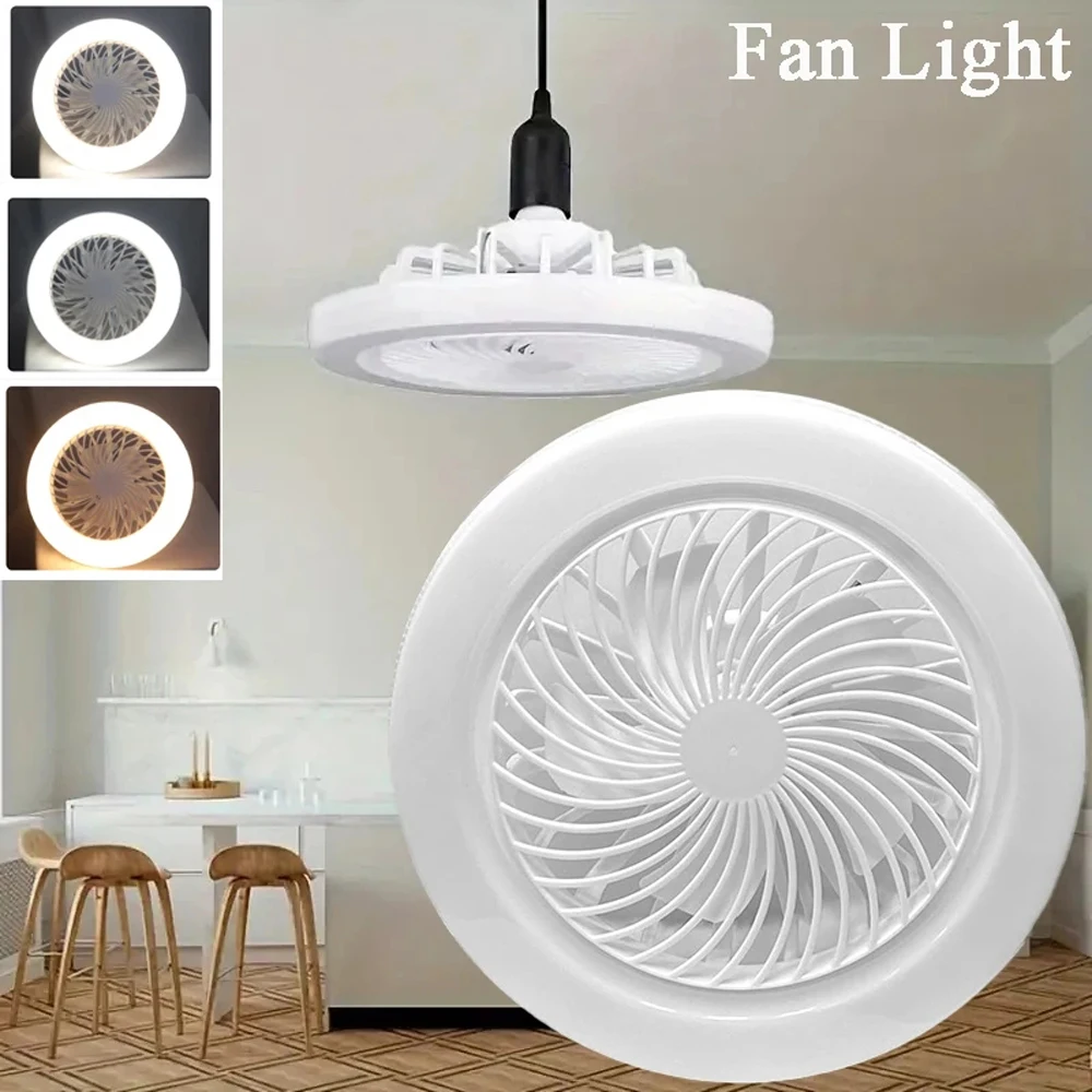 LED Fan Ceiling Lamp 3-speed Mode E27 LED Lamp Remote Control Living Room Bedroom Mute Electric Fan Chandelier Dimmable