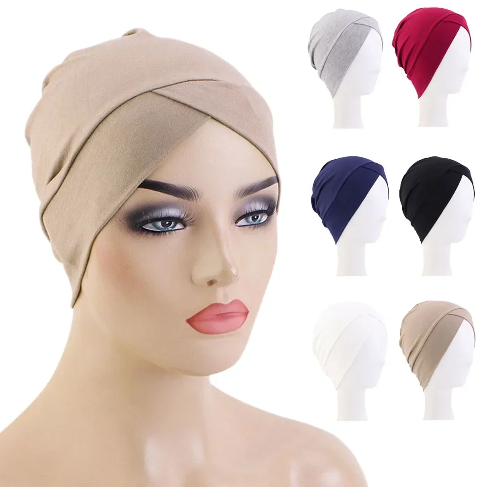 

Women Modal Cross Stretch Inner Hat Plain Underscarf Soft Breathable Islamic Arab Turban Beanie Modest Headwear Accessories