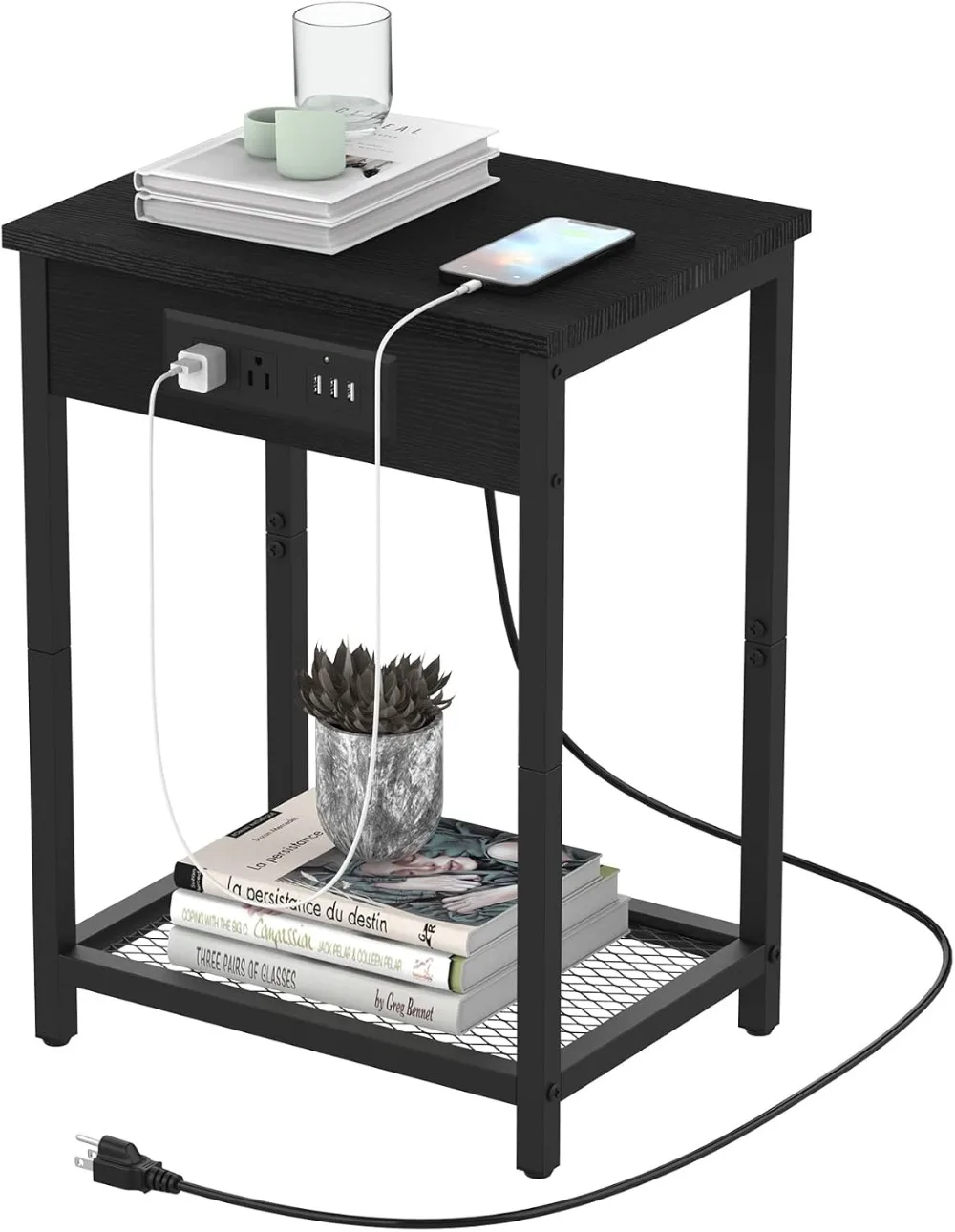 

CADUKE Nightstand,Bedside Table with Charging Station, Small End Table with USB Ports and Power Outlets,for Bedroom Living Room