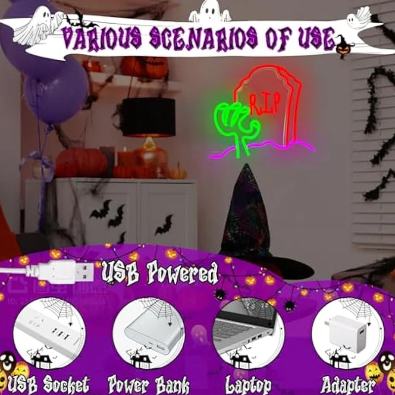 هالوين الرعب R.I.P النيون قابل للتعديل LED ضوء النيون للحزب ديكور غرفة نوم غرفة المعيشة هالوين ديكور علامة مميزة الأيدي L