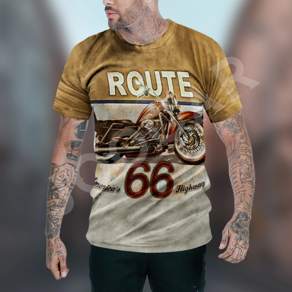 Route 66 Gas Station Men\'s Vintage Print Casual Short Sleeve T-Shirt