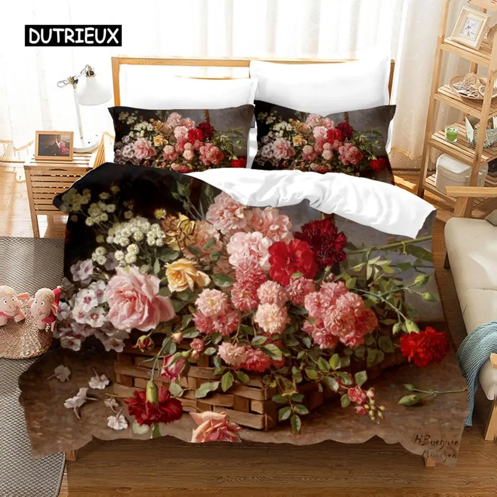

Oil Painting Flowers Digital Printing Bedding Sets Adult Bedclothes Quilt Art Duvet Cover Set Single King Queen Size