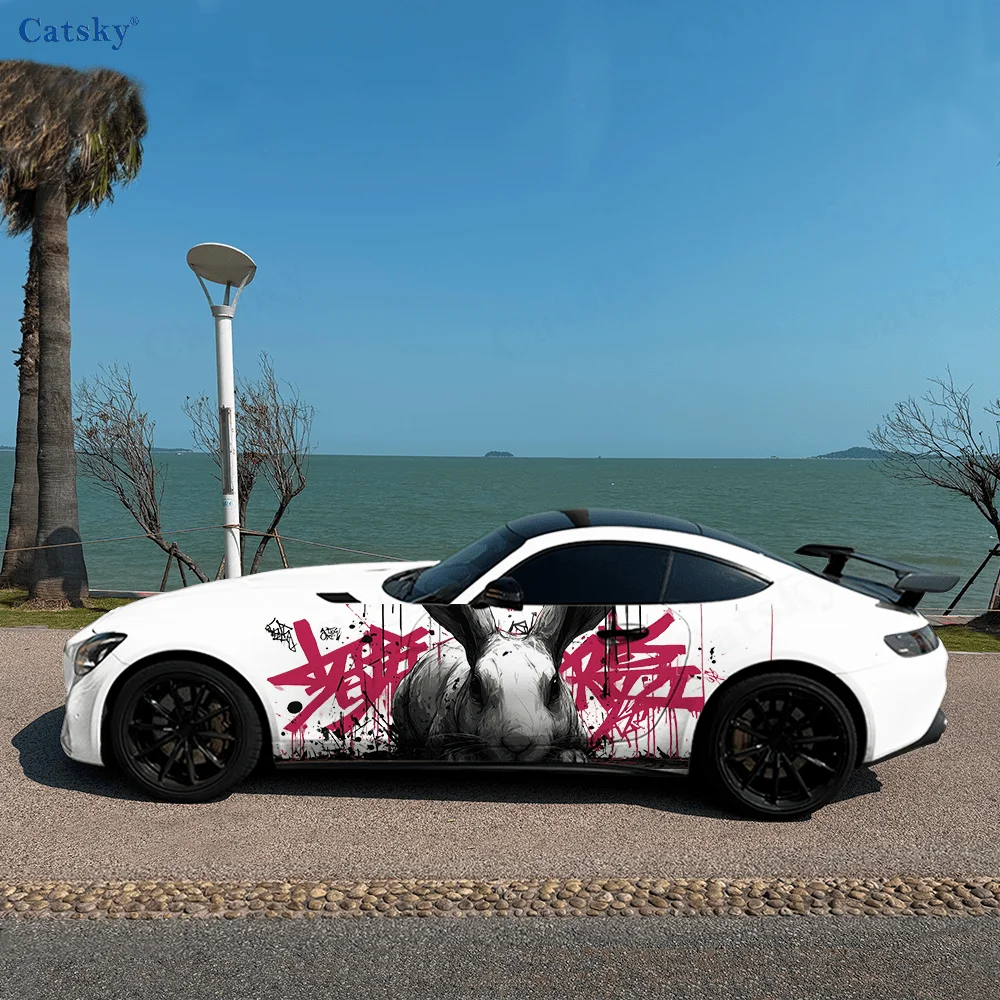 Cool Rabbit Graffiti Car Vinyl Wraps Decal Self-adhesive PVC Sticker Suitable for Trucks SUV Decoration Auto Accessories Gift