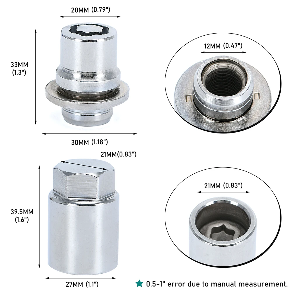 4Nuts+1Key Anti-theft 33MM Height Wheel Lock Lug Nuts Set M12 x 1.5 For 01-23 Toyota Lexus 00276-00900 0027600900 PT27648100