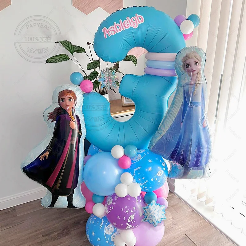 

49Pcs Frozen Princess Balloons Air Column Decorations Blue Purple for Girls Birthday Baby Shower Frozen Themed Party Decorations