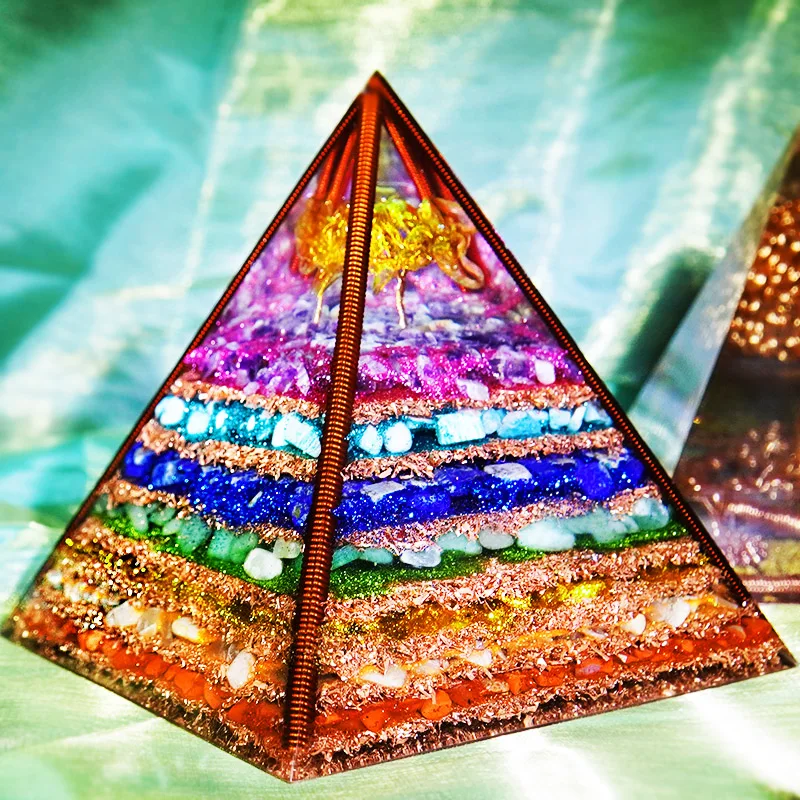 

Seven Chakra Orgone Pyramid Reiki Crystals and Spiritual Meditation Orgonite Pyramid- life of Tree Positive Energy Generator EMF