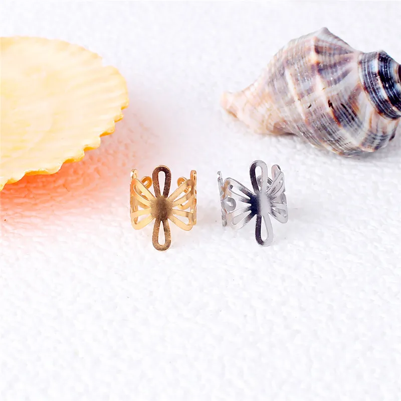 2pcs High Grade Flower Stainless Steel Earrings Fashion Hollow Geometric Clip Ear Cuffs Jewelry Party Gifts For Women Men