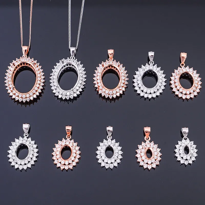 

All size pendant setting for jewelry DIY Simple design double-layer zircon 925 silver necklace pendant setting