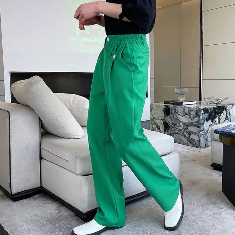 IEFB Korean Style Casual Bandage Simple Solid Color Men\'s Straight Pants Button Pocket Zipper 2023 Autumn New  Versatile 9A1283