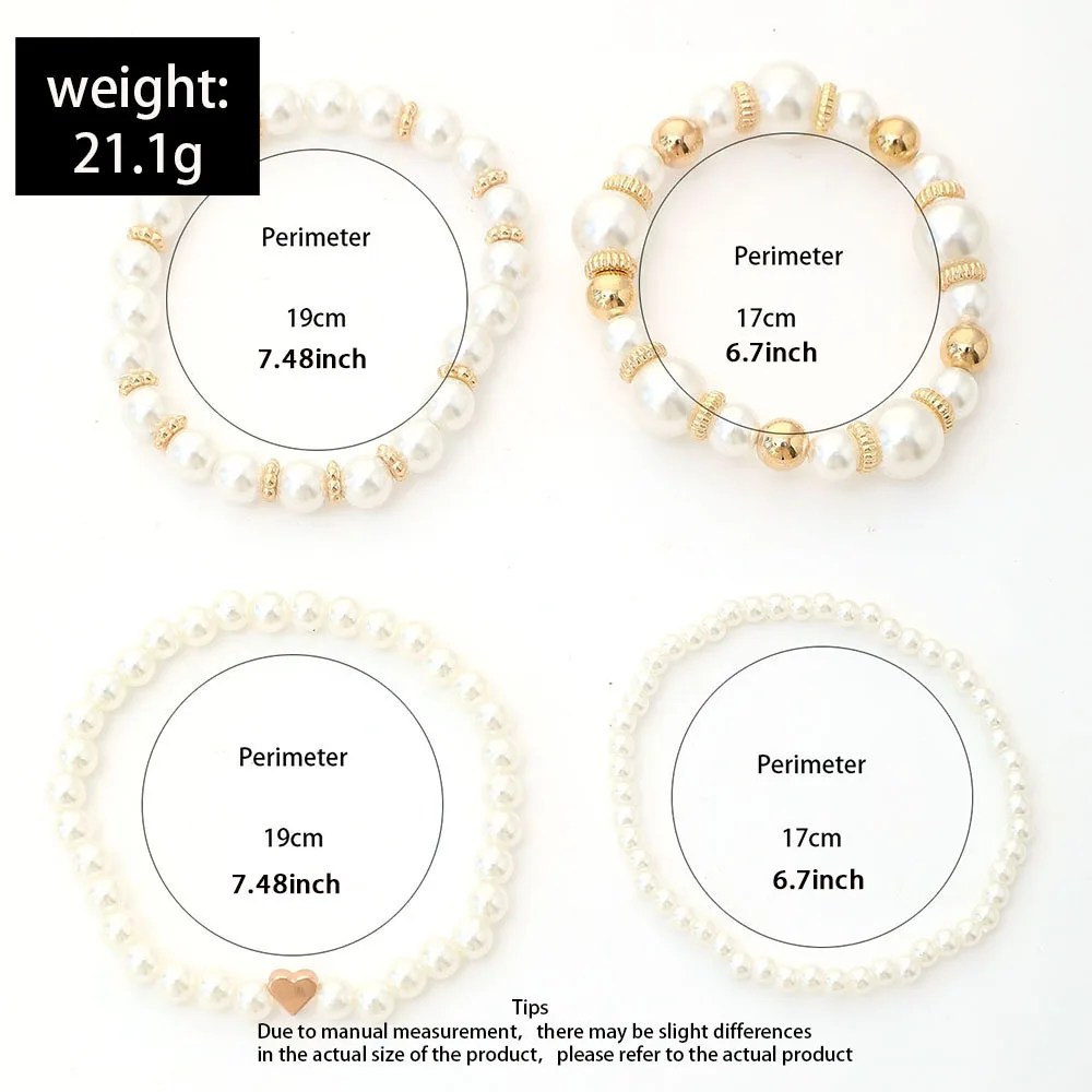 4-teiliges koreanisches Armband-Set mit Perlen für Damen, Herzanhänger, künstliche Perlen, Armreif, Schmuck für Hochzeiten und Partys, Geschenk. – Detail 2