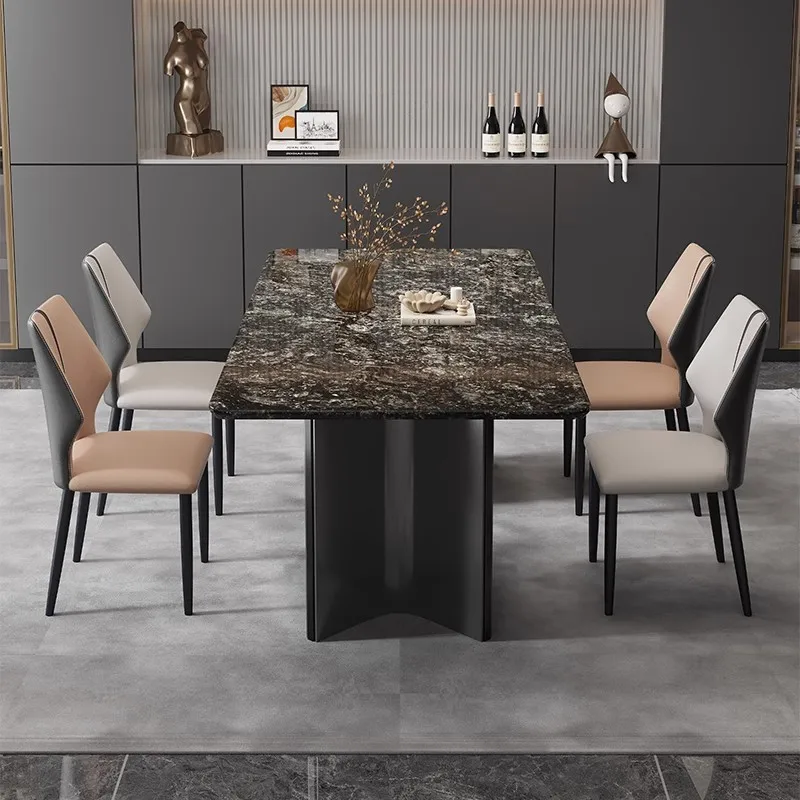 طاولة طعام فاخرة من الحجر البلاتيني الماسي، طاولة طعام منزلية من الرخام عالي الإحساس، فاخرة