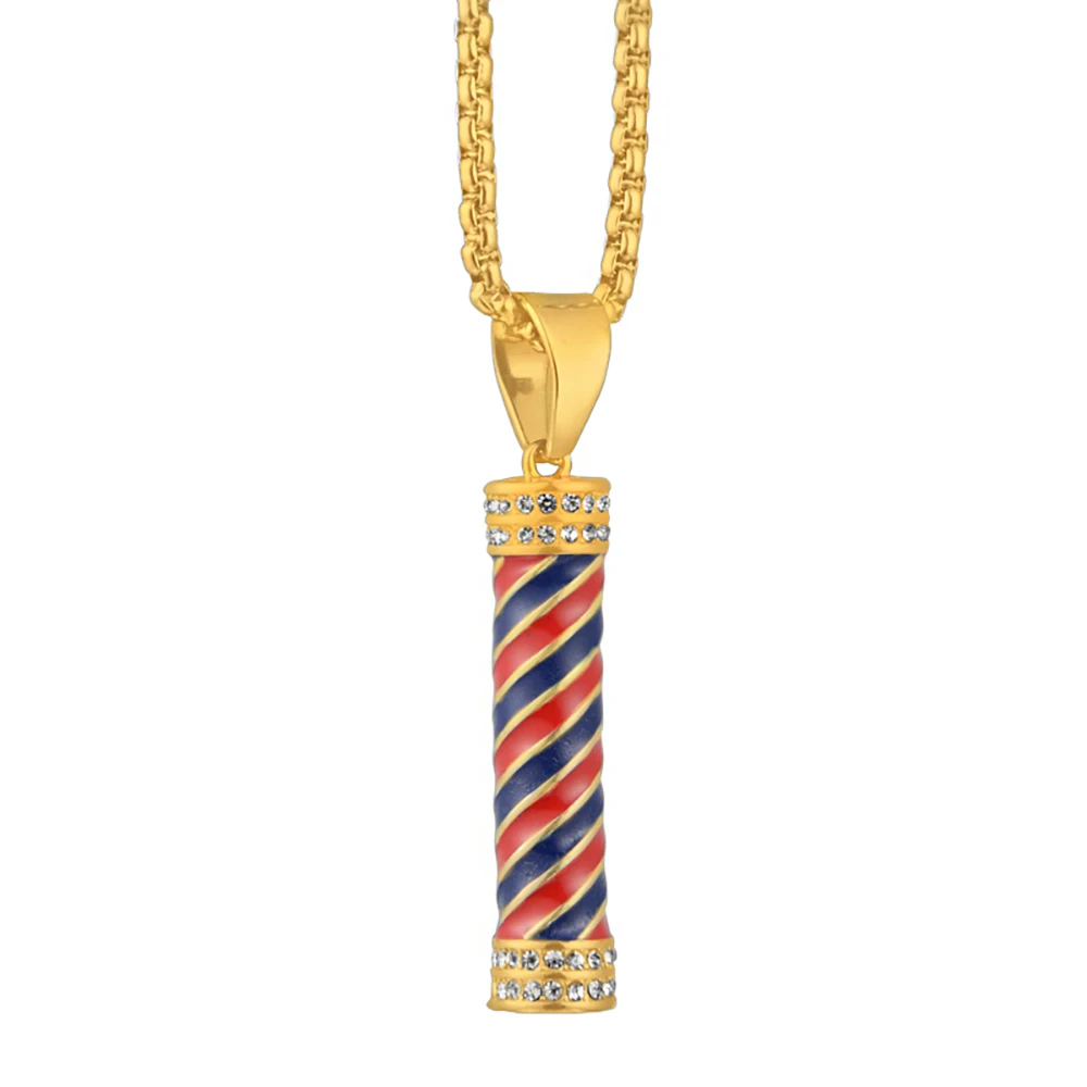 Punk Mode Friseur Pole Lampe Anhänger Halskette Gold Farbe Edelstahl Ketten für Frauen Männer Hip Hop Barbershop Schmuck Geschenk