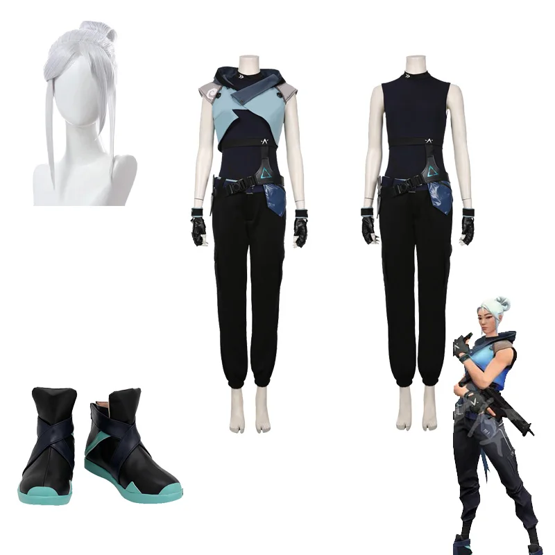 Valorant Jett-Disfraz de Cosplay para mujer y niña, traje completo con botas, mono de juego, ropa de fiesta de Carnaval y Halloween