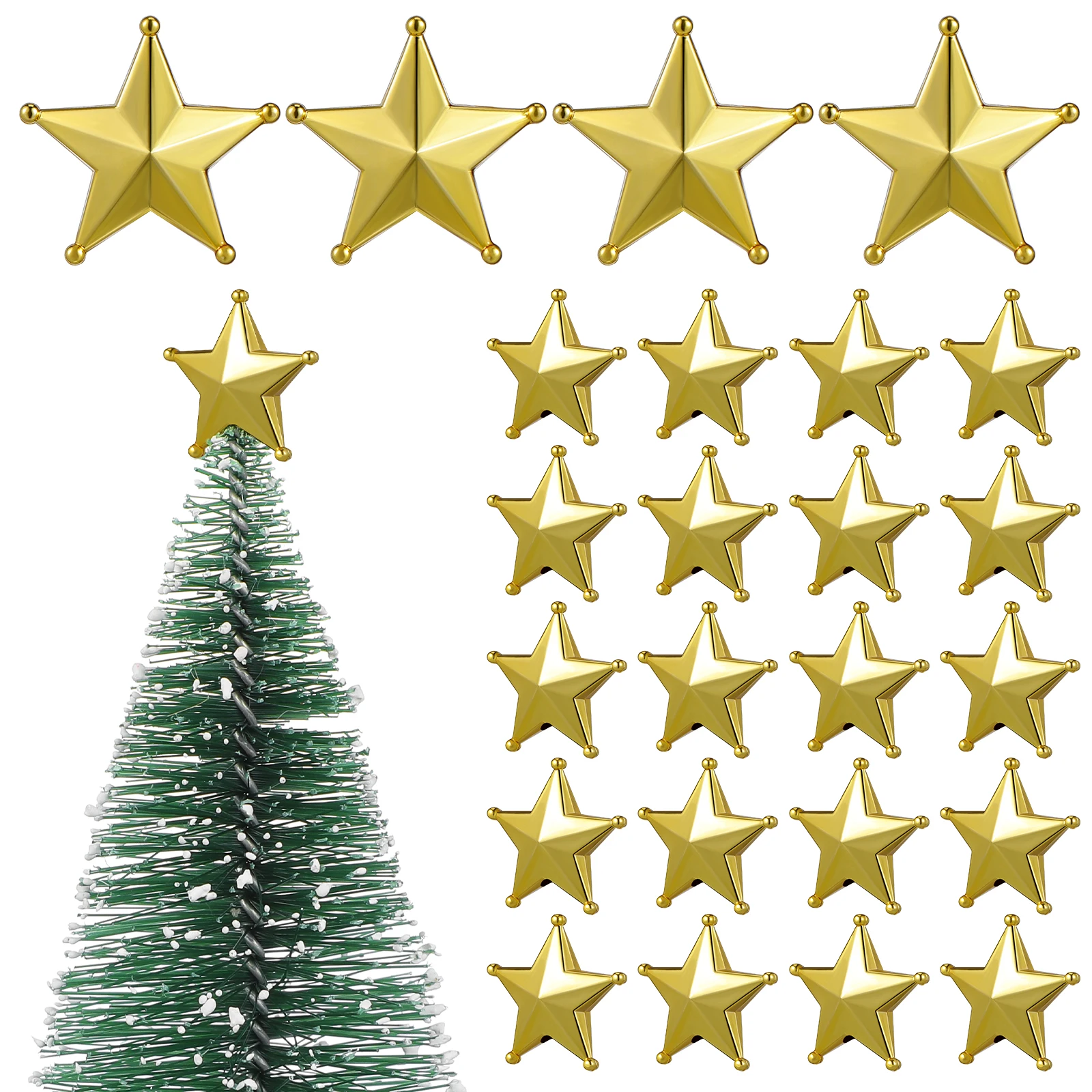 

50Pcs Mini Christmas Tree Topper Golden Star Shape Xmas Ornament for Holiday Home Party Decor Star Tree Topper