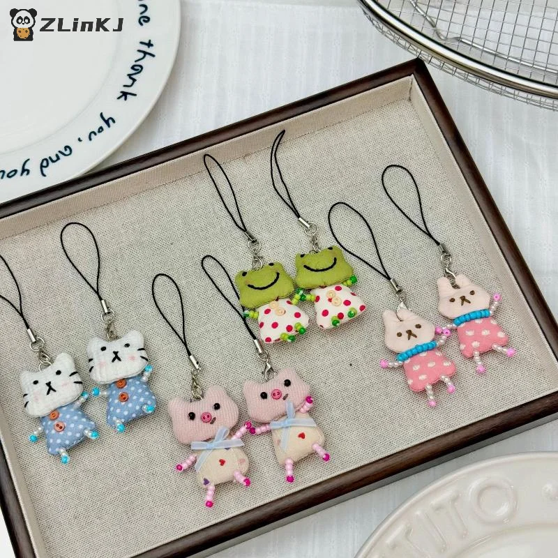 ▶ Porte-clés pendentif mignon grenouille cochon chat pour femmes, design simple, chaîne de téléphone, adorable animal, pour sac, voiture, jeunes filles