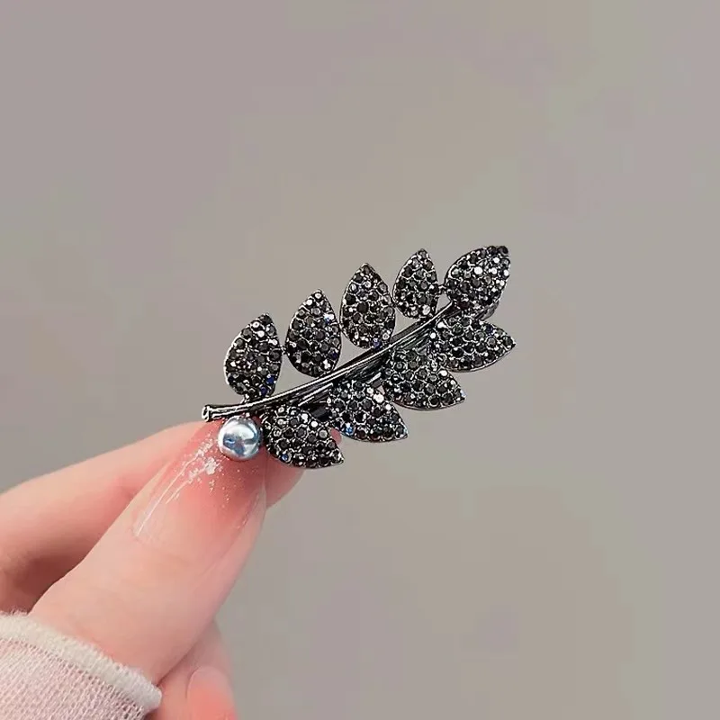 Pearl Rhinestone Wheat Leaf Hair Clip Exquisite Temperament Side Bangs Hairpins Simple Fashionable Women's Hair Clips Summer