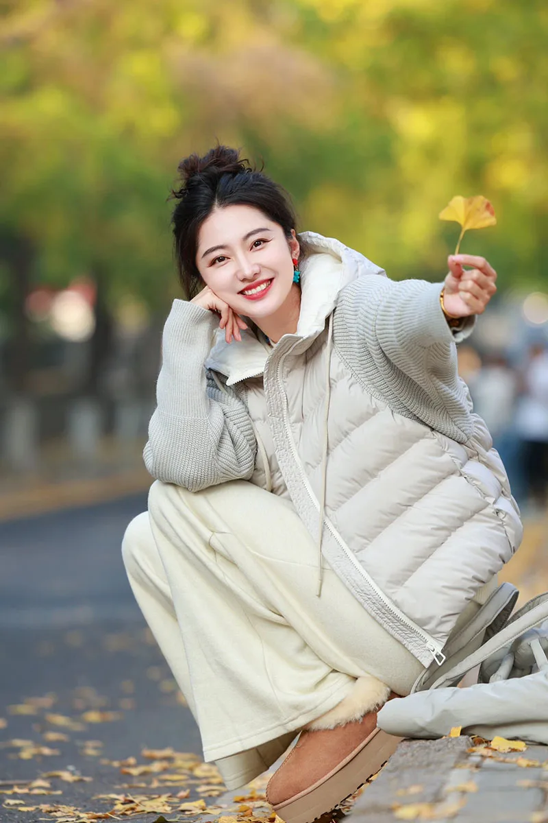 軽量ホワイトデュダウンオルトジャエットレディースニットスベパッチワークフェイクツーピースダウンジャエット通勤スレ冬新作...