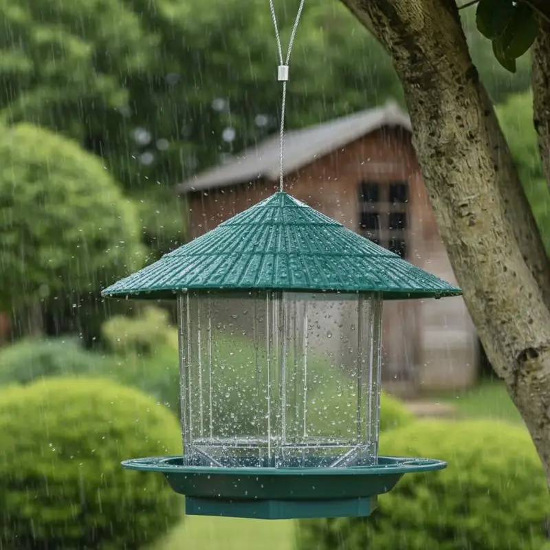 Waterproof Garden Gazebo Hanging Wild Bird Feeder Outdoor Container With Hang Rope Pet Birds Feeding House Type Bird Feeder view 2
