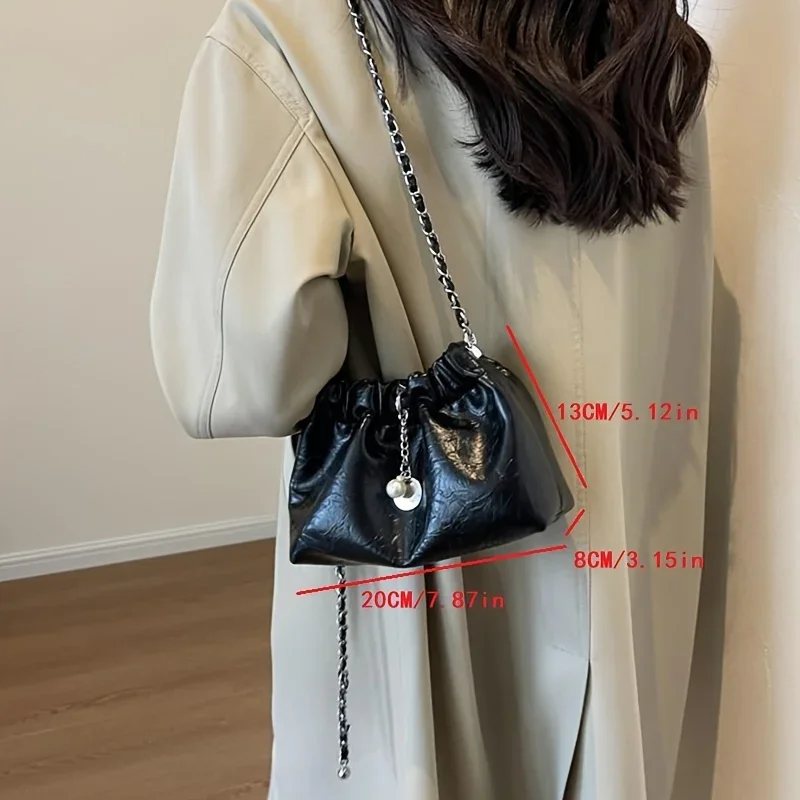 Tas Wanita Kulit Modis, Tas Selempang Serbaguna Rantai Warna Solid, Tas Bahu Pesta Kasual Sederhana untuk Bepergian