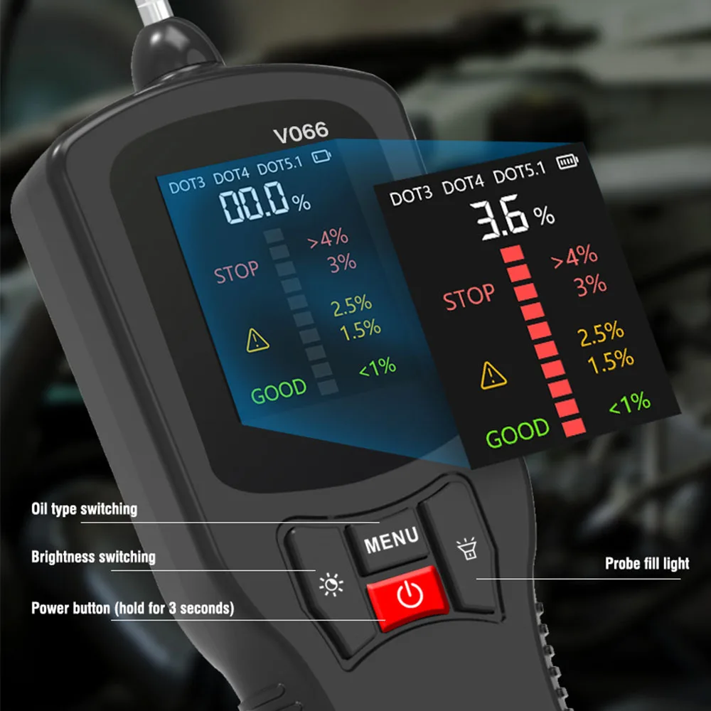 Picture 4: V066 Automotive Brake Fluid Tester High-precision Detector for DOT3/DOT4/DOT5.1 Car Brake Oil Test Tool Brake Oil Moisture Test