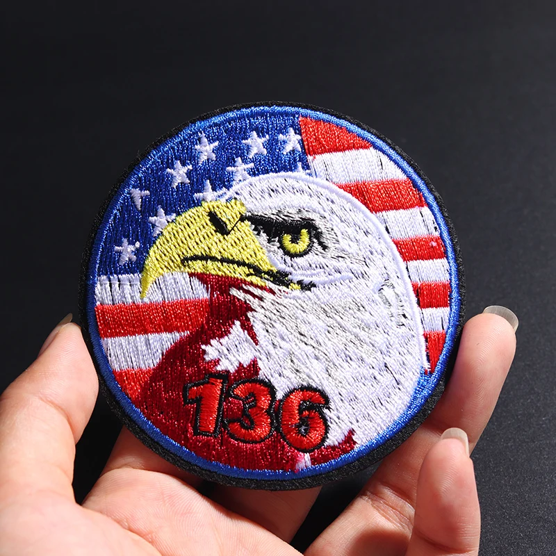 Round American Eagle Size: 8.1x8.1cmEmbroidery Patches for T-shirt Iron on Stripes Appliques Clothes Stickers Clothing Badges