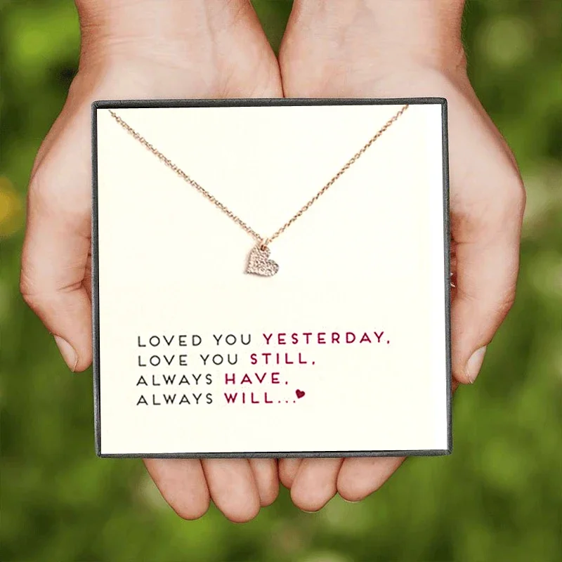 Romantic Gold Color Heart Pendant Necklace I Love You Valentines Day Propose Card Gift  in  Gift Short Chain Jewelry New