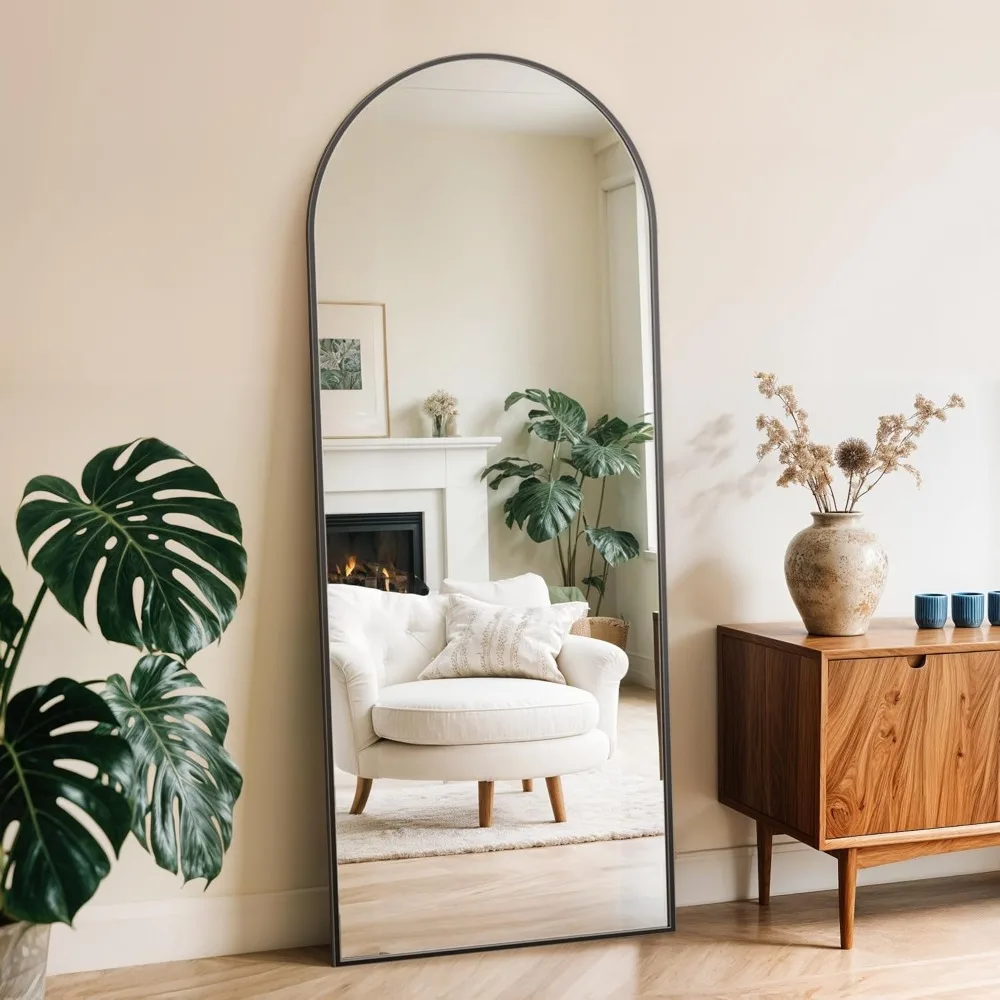 Arched Full Body Standing Mirror for Home, 59 x 18 Inches, Black Frame, Ideal for Bedroom, Bathroom, Living Room