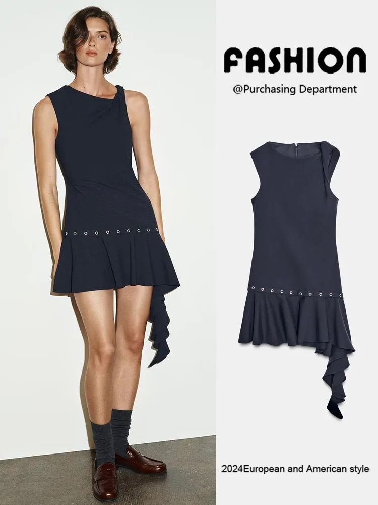 Fall 2025 New Women's Faion Dr Personali Svel Rivet Decoration Asymmetric ort Dr Ethnic Stage Costume